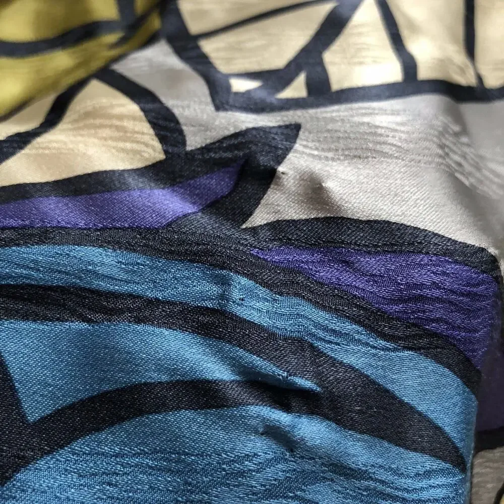 100% Silk Scarf Vineyard Grapes Leaves Blue Silver Green Christian Fischbacher